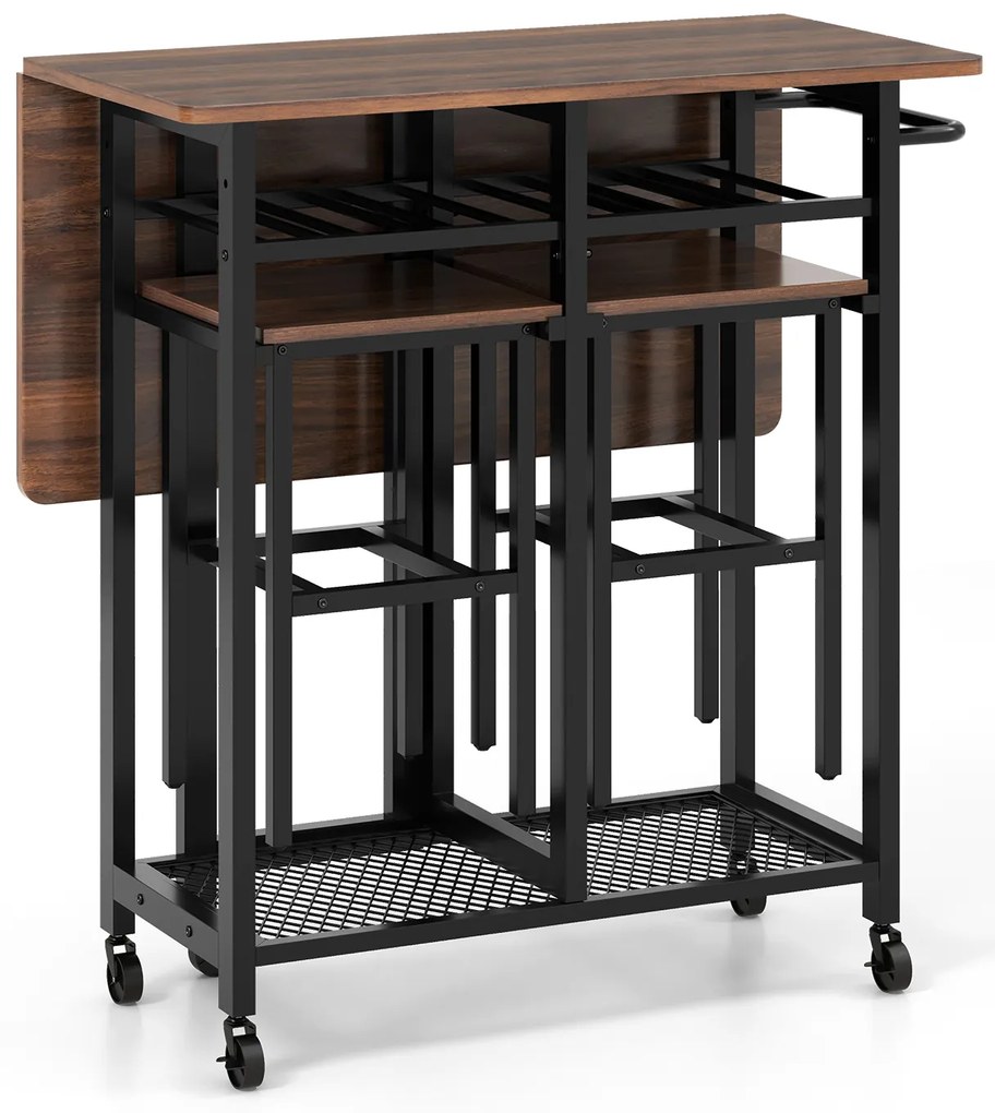 Conjunto de mesa de jantar expansível com abas retráteis e rodas com trava - marrom