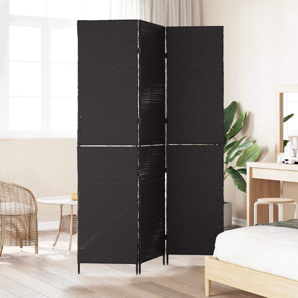 Divisória de Ambiente vidaXL com 3 Painéis Dobrável Preta 146x180 cm e