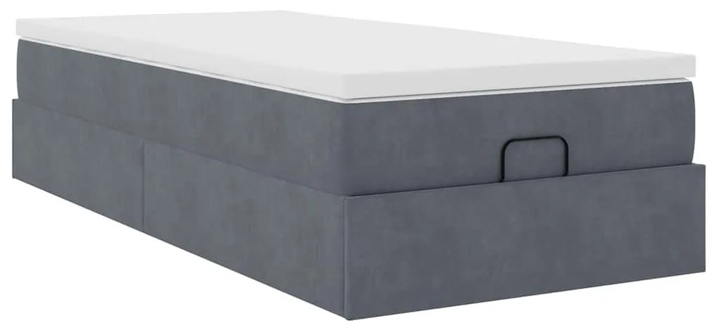 Estrutura cama otomana colchão 80x200 cm veludo cinzento escuro
