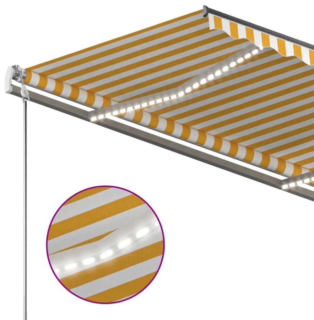 Toldo retrátil manual com LED 350x250 cm amarelo e branco