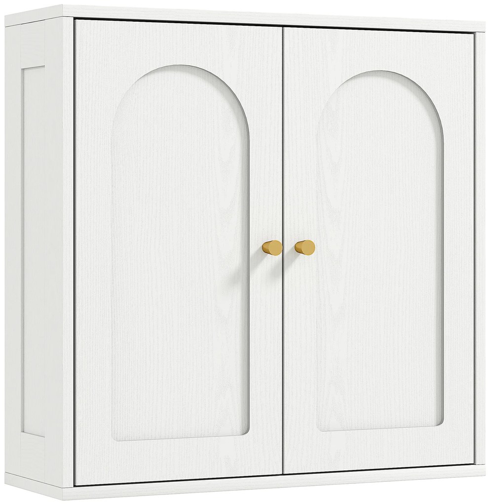HOMCOM Armário de Casa de Banho de Parede Móvel de Casa de Banho Suspenso com Prateleiras 2 Portas com Desenho em Arco 60x20x60 cm Branco