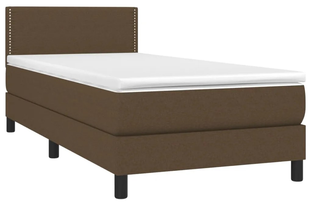Cama box spring c/ colchão/LED 90x200 cm tecido castanho-escuro