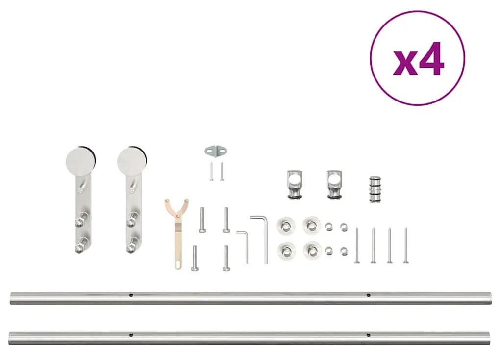 Kit ferragens p/ porta deslizante 400cm aço inoxidável prateado