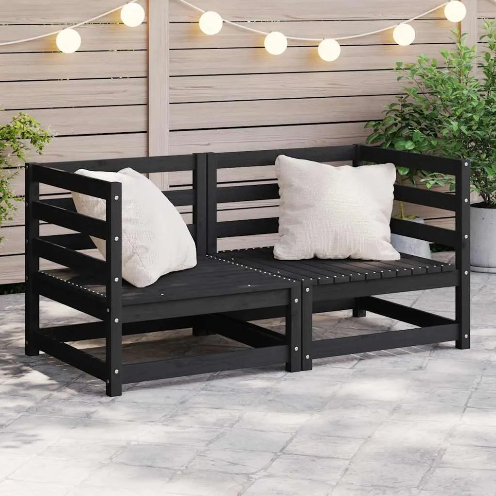 vidaXL Sofás de canto para jardim 2 pcs madeira de pinho maciça preto