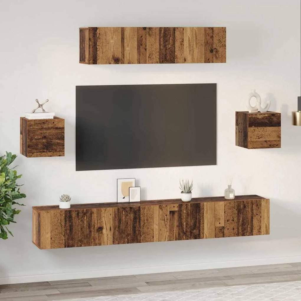Conjunto de móvel de TV 7 pcs Madeira antiga 80 x 30 x 30 cm