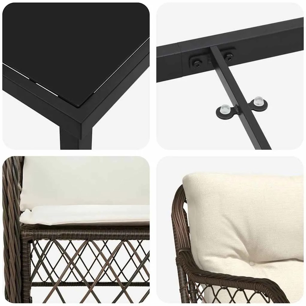Conjunto de Jantar para o Jardim 5 Peças com Almofadas Marrom em Ratta