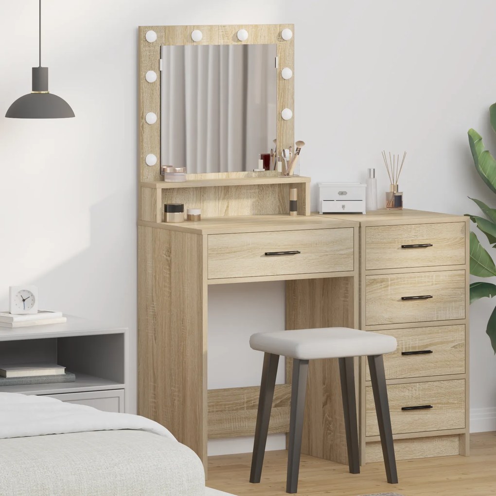 Mesa de maquilhagem vidaXL com luzes LED Carvalho Sonoma 50x41x135 cm
