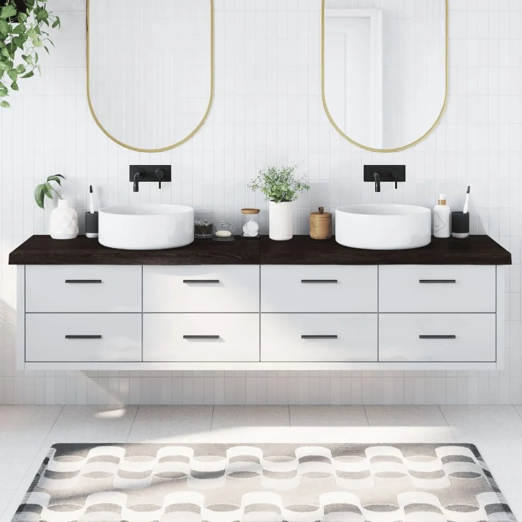 Bancada p/ WC 220x60x(2-6)cm madeira tratada maciça castanho