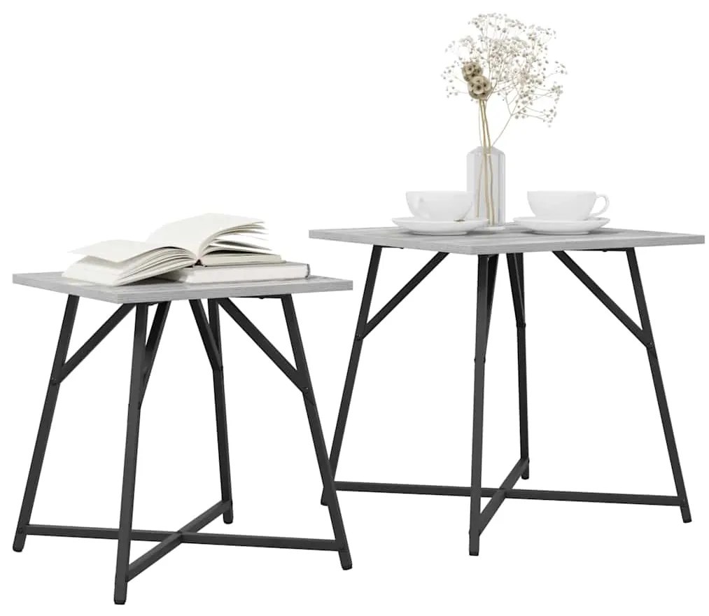 Conjunto de Mesas de Apoio 2 pcs Cinzento Sonoma em Madeira e Metal