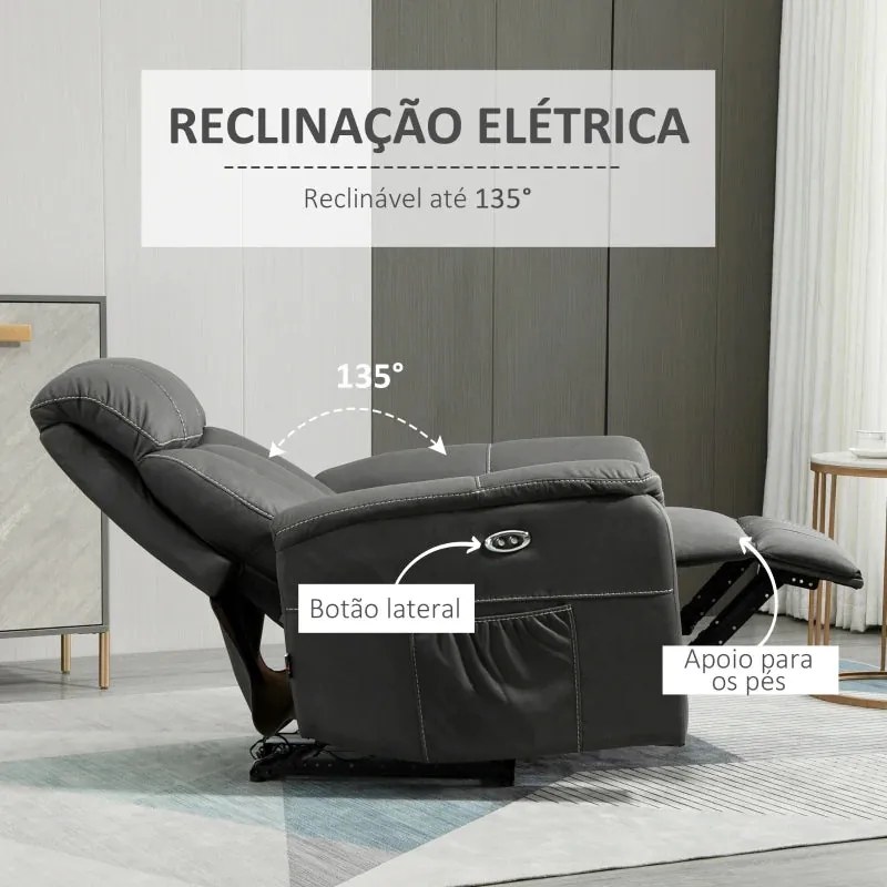 Poltrona Relax Evita com Reclinação Elétrica em Tecido Microfibra - De