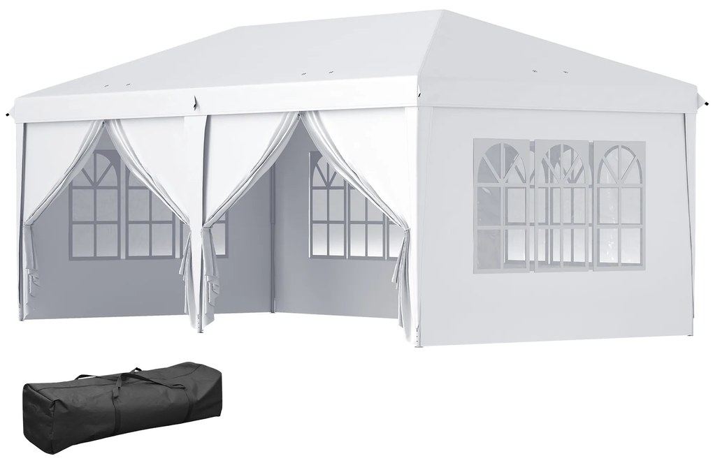 Outsunny Tenda para Festas 585x295x270 cm com Paredes Laterais Amovíveis 2 Portas com Zíper 4 Janelas e Bolsa de Transporte Branco