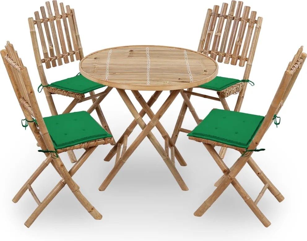 vidaXL 5 pcs conj. de jantar dobrável c/ almofadões p/ exterior bambu