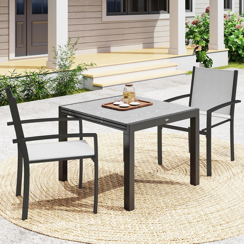 Conjunto de 2 cadeiras de jardim empilháveis para exterior com braços (MESA NÃO INCLUIDA), estrutura em aço 60 x 65 x 85 cm cinza claro