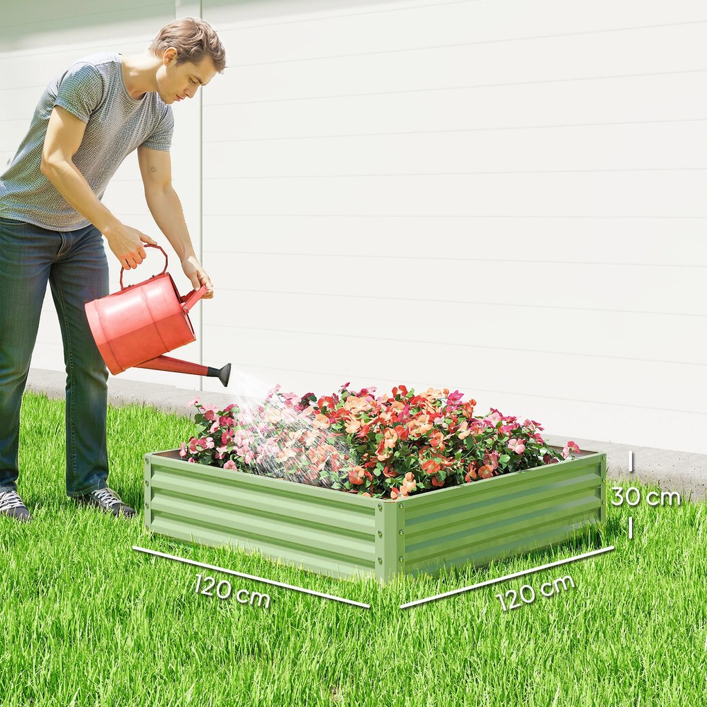 Floreira de Jardim Elevada, 120 x 120 x 30 cm, Resistente à Ferrugem, Verde-Claro