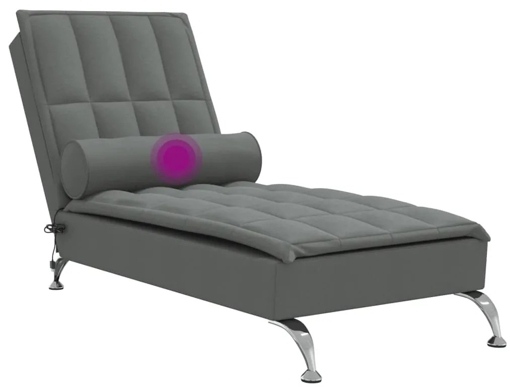 Chaise lounge de massagem com rolo tecido cinzento-escuro