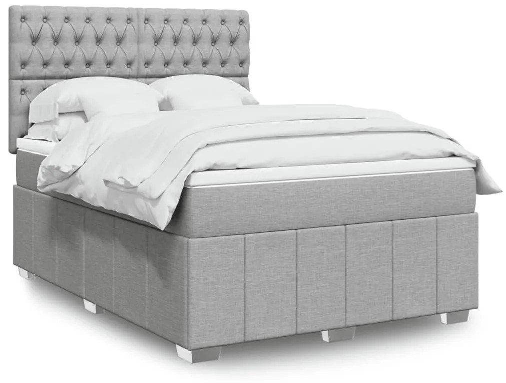vidaXL Cama com molas/colchão 140x190 cm tecido cinzento-claro