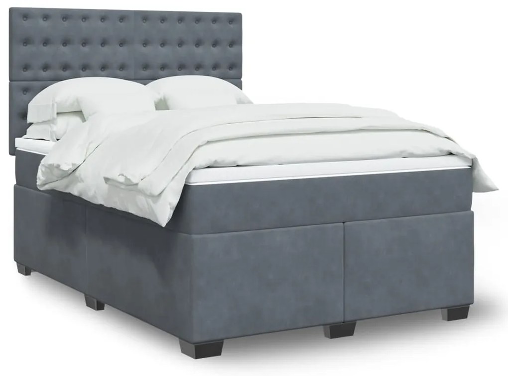 vidaXL Cama com molas/colchão 160x200 cm veludo cinzento-escuro