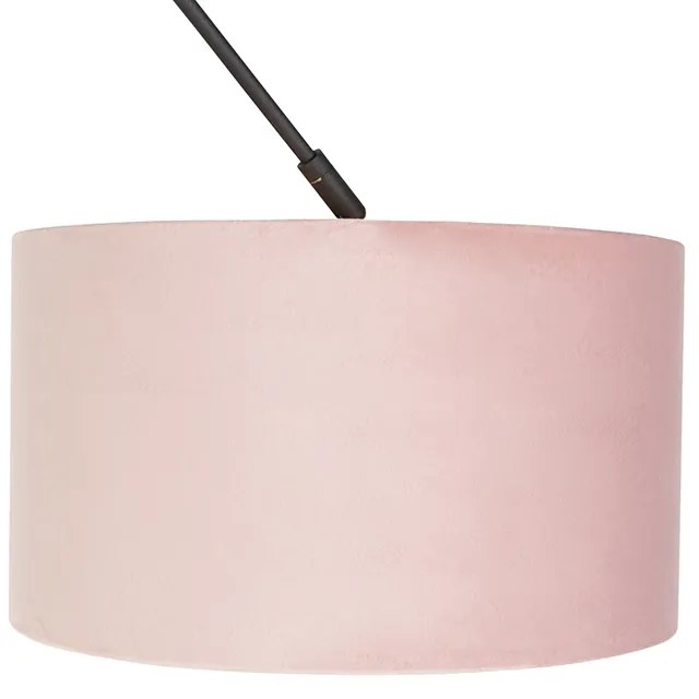 Candeeiro de suspensão preto com abajur de veludo rosa antigo com dourado 35 cm - Blitz Clássico / Antigo