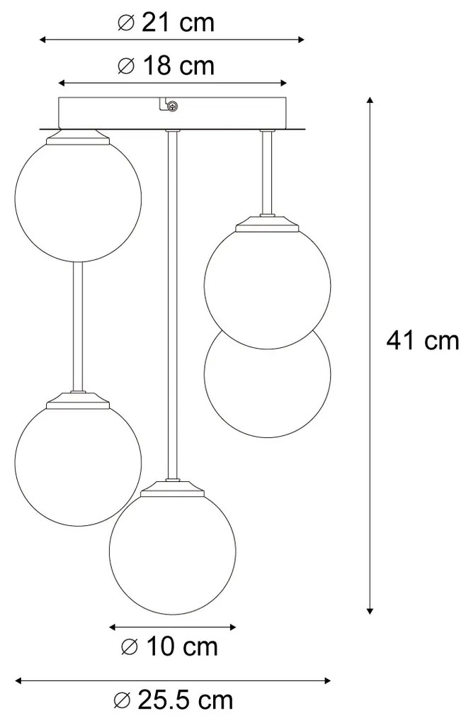 Candeeiro de Teto Moderno Preto com Âmbar e Vidro Fumê 5 Luzes - Athens