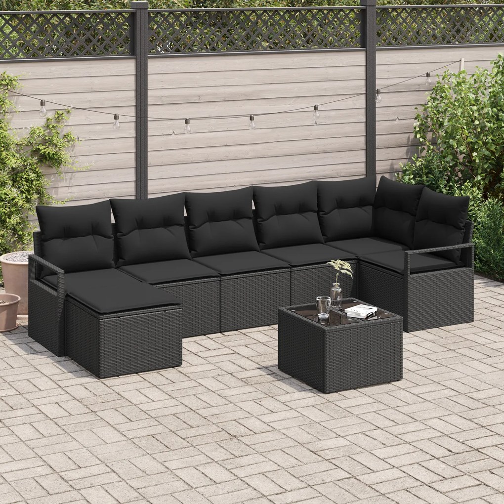 Conjunto de Sofá de Jardim vidaXL 8 Peças com Almofadas Bege Vime Poliéster