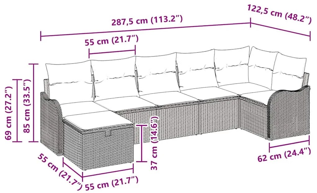 Conjunto de Sofá de Jardim com Almofadas em Bege de Rattan Sintético