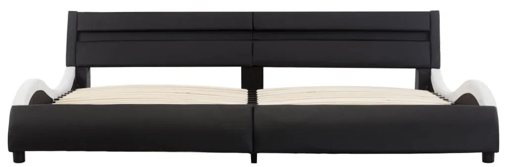 Estrutura cama c/ LEDs 180x200cm couro artificial preto/branco