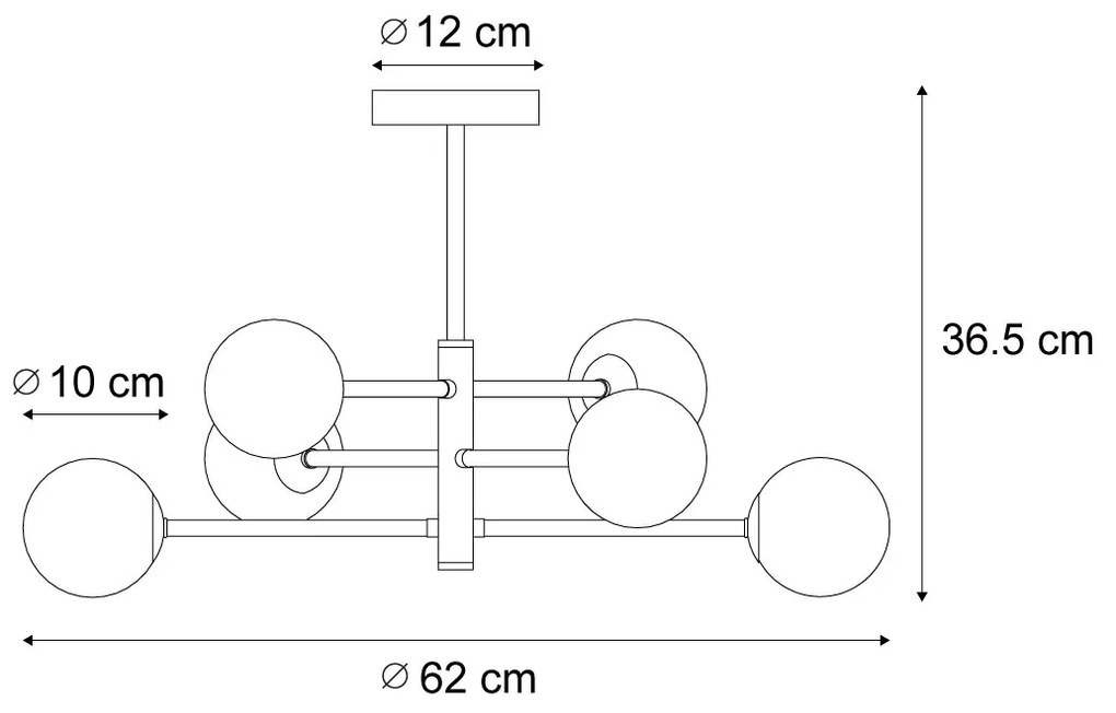 Candeeiro de Teto Moderno Preto com Vidro Fumê 6 Luzes - Ryan Moderno