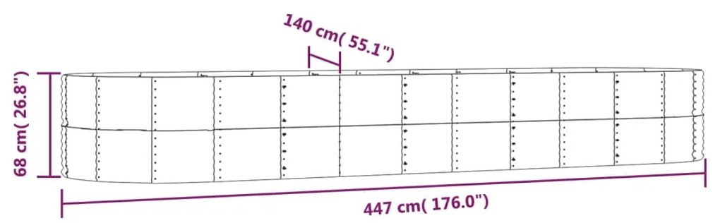 Canteiro elevado jardim 447x140x68 aço revestido a pó castanho