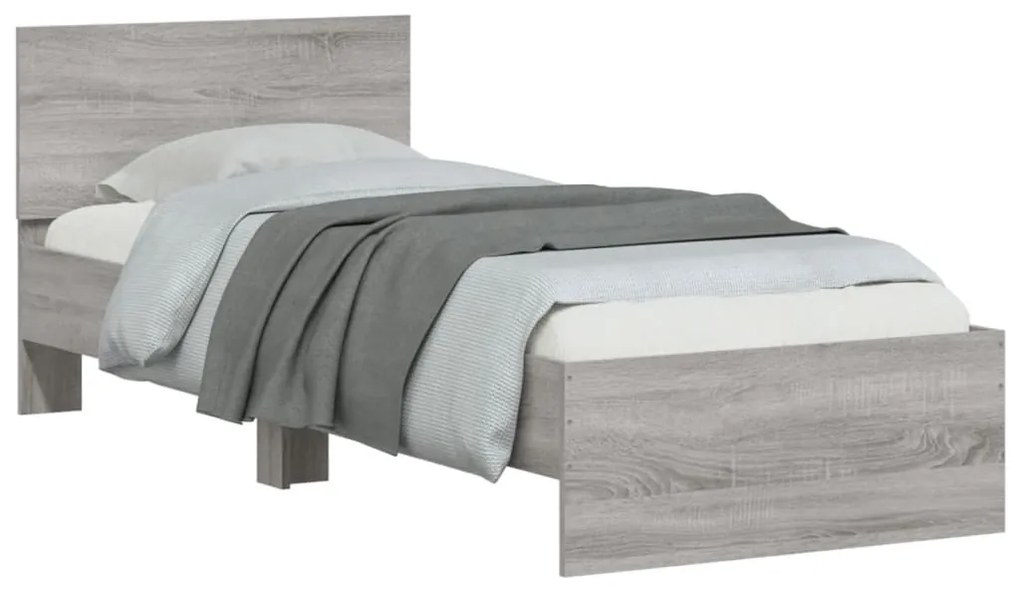 Estrutura de cama c/ cabeceira derivados madeira cinza sonoma