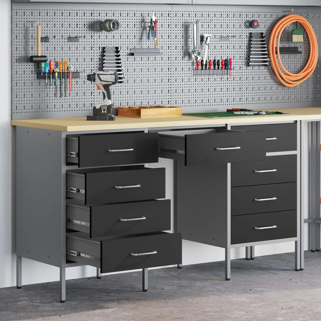 Conjunto de armário e mesa de trabalho em 3 peças vidaXL preto em made