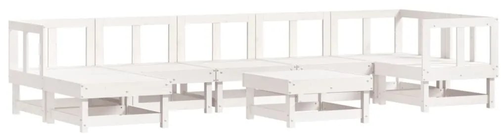 8pcs conjunto lounge jardim c/ almofadões madeira maciça branco