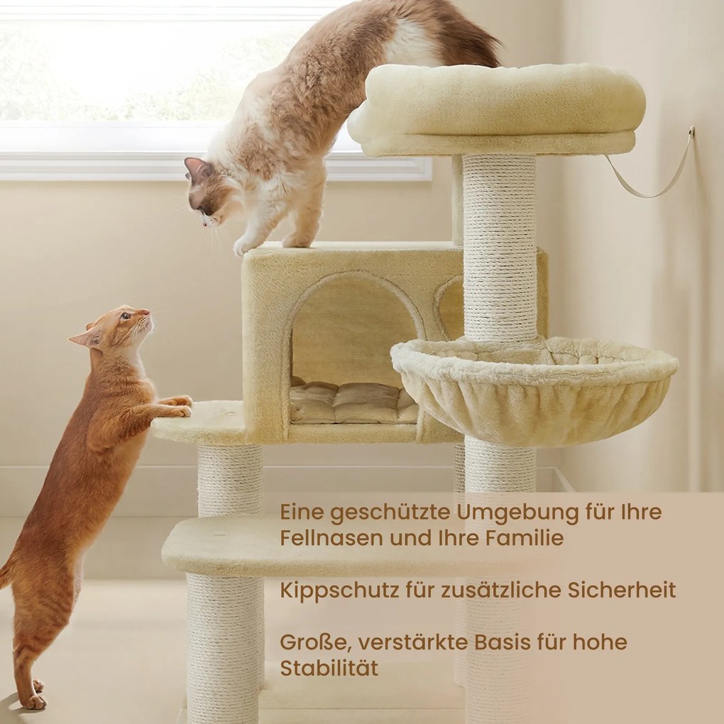 Arranhador para gatos, altamente resistente 70 x 60 x 112 cm com 6 colunas extra grossas para arranhar bege