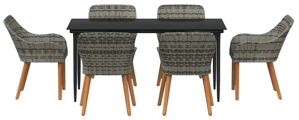 Conjunto de Jantar de Jardim 7 Peças Cinza em Rattan Sintético
