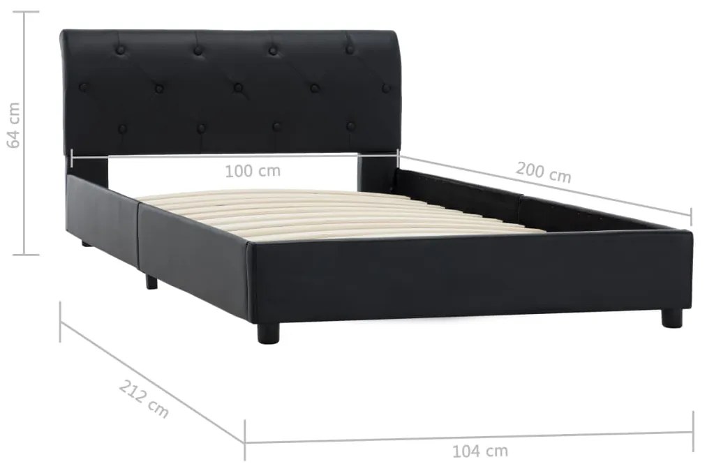 Estrutura de cama 100x200 cm couro artificial preto