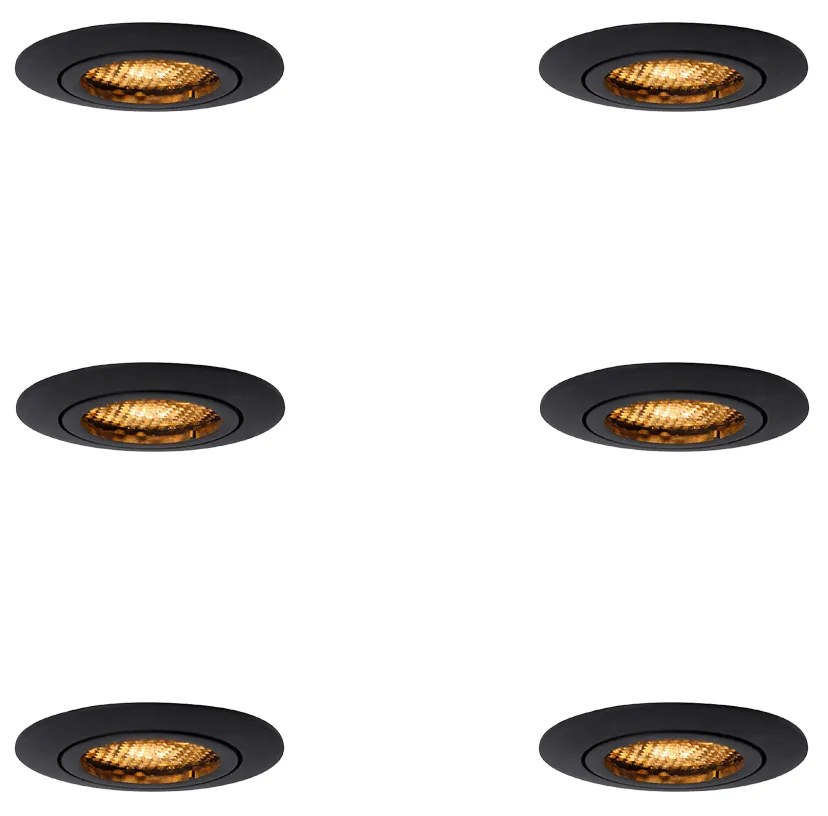 Conjunto de 6 focos embutidos pretos ajustáveis - Ude Honey