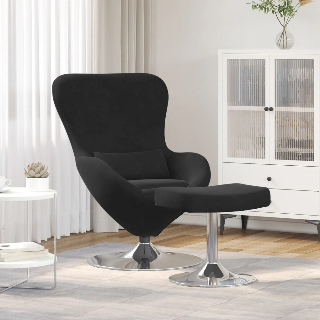 Poltrona Egg vidaXL com Puff Veludo Preto
