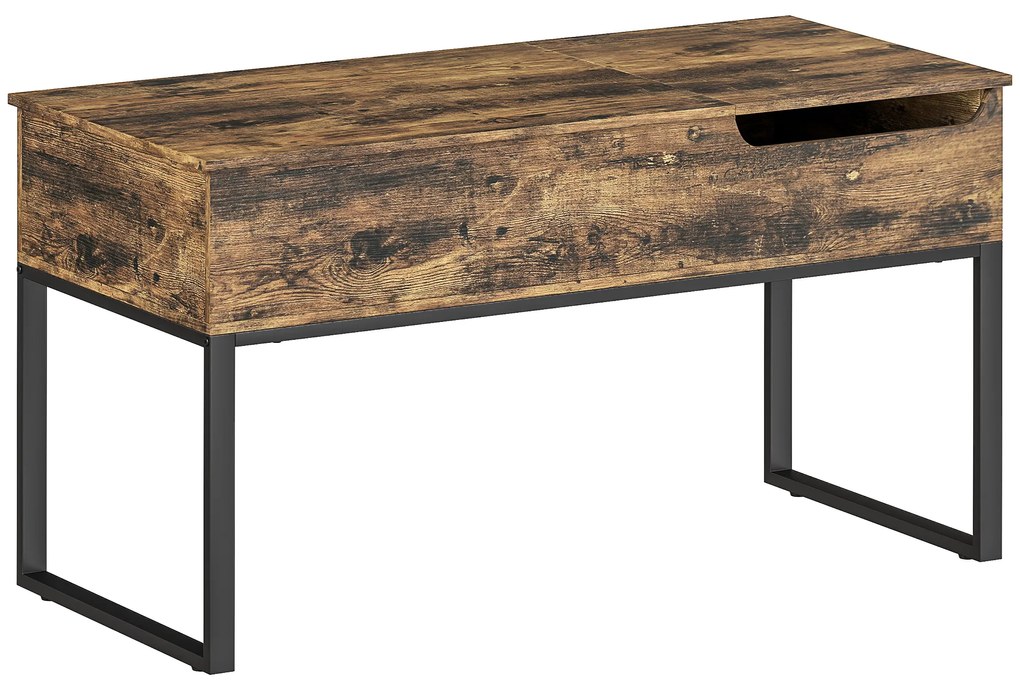 Mesa de Centro Elevatória com Bancada Deslizante Fecho Suave e Espaço Oculto de Arrumação 100x45x67 cm Castanho Rústico