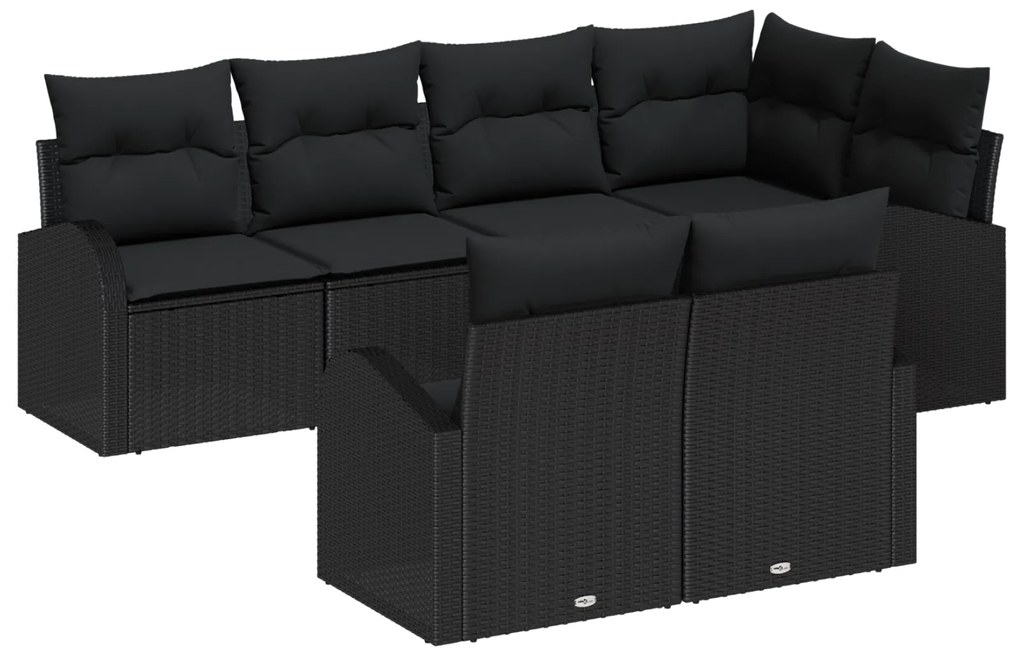Conjunto de Sofás de Jardim vidaXL de 7 Peças com Almofadas Preto Rattan Polimérico