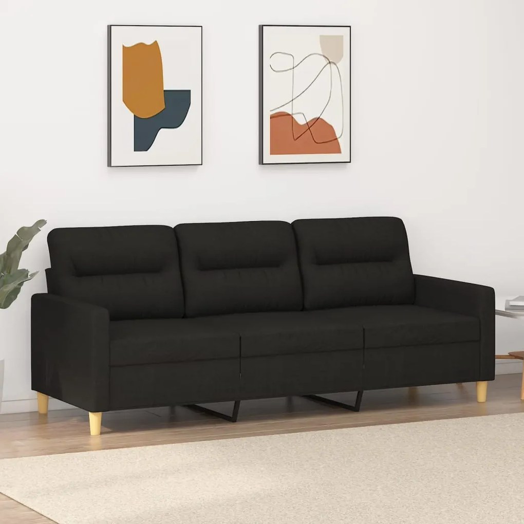 vidaXL Sofá de 3 lugares tecido 180 cm preto