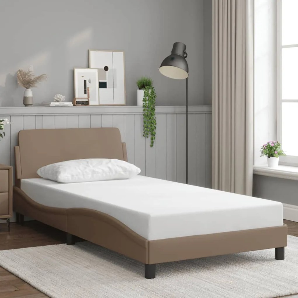 Estrutura cama cabeceira 100x200 cm couro artificial cappuccino
