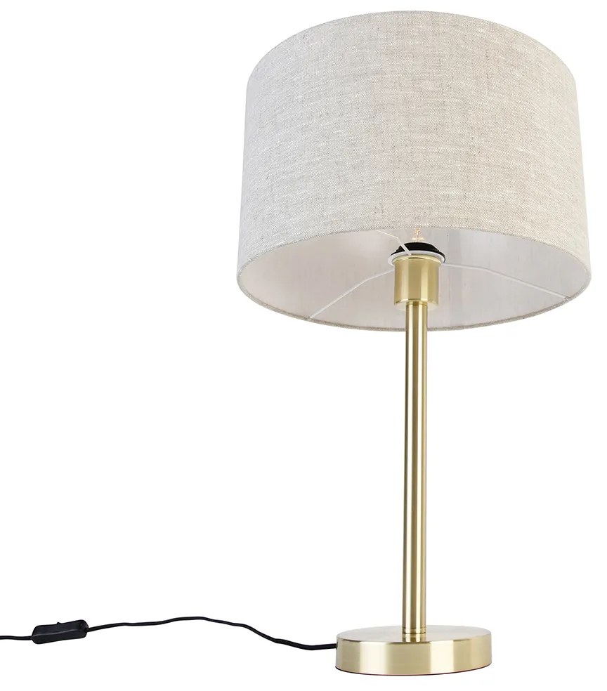 Candeeiro de mesa clássico em latão com abajur cinzento claro 35 cm - Simplo