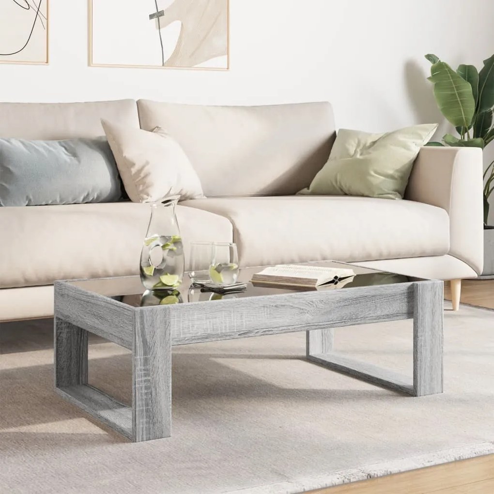 Mesa de centro luzes LED Infinity 90x53x30 cm cinzento sonoma