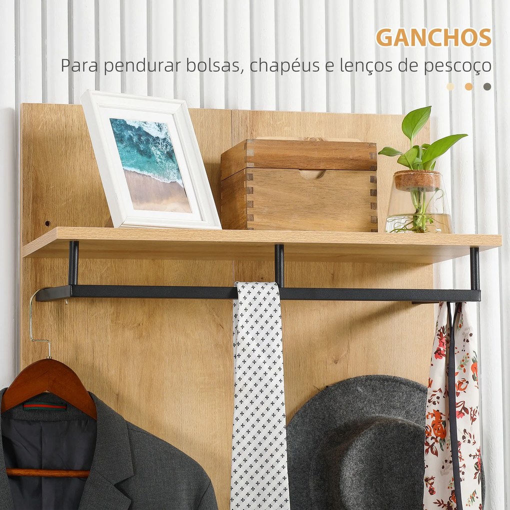 Móvel Cabide de Entrada Móvel de Entrada para Corredor Incluí 1 Prateleira Suspensa 4 Ganchos e Banco para Sapatos 60x28x120 cm e 60x35x45 cm Madeira