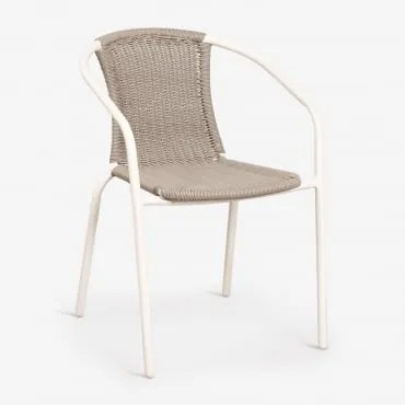 Pack De 4 Cadeiras De Jantar Empilháveis Com Braços Em Aço E Rattan Sintético Kalymana Gardênia Branca - Marrom Mocha - Sklum