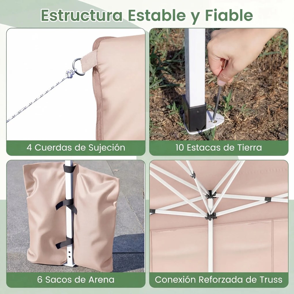Tenda dobrável com 6 painéis laterais 300 x 600 x 250-270 cm, 6 x Sacos de areia, estrutura metálica, altura ajustável, 10 estacas, 6 cordas, saco com