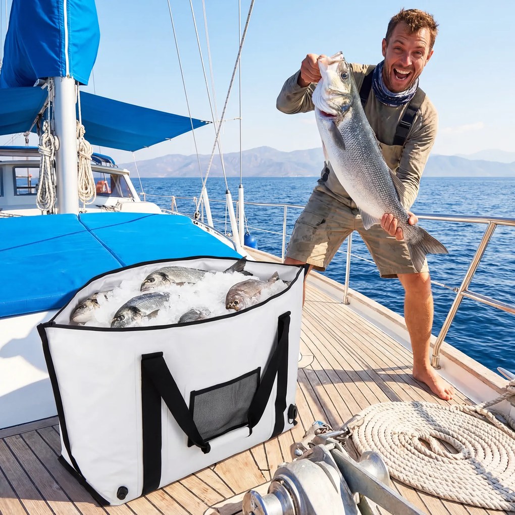 Saco térmico impermeável para peixe com fecho de correr, alça e válvula de drenagem; mantém o gelo durante 24 horas; geleira portátil em PVC, 98 cm Br