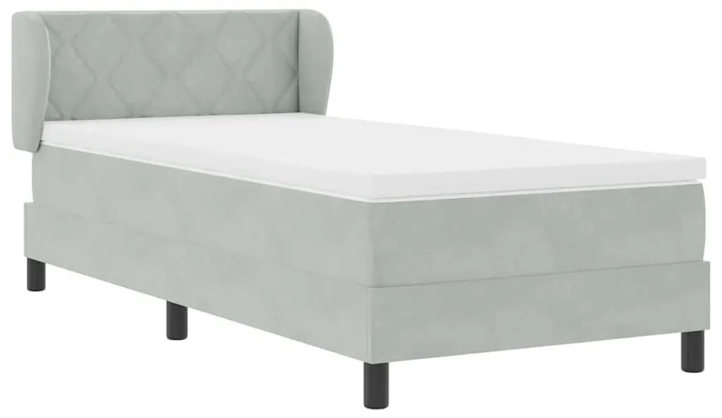 Cama Box Spring vidaXL com Colchão Cinza Claro 90x190 cm Veludo