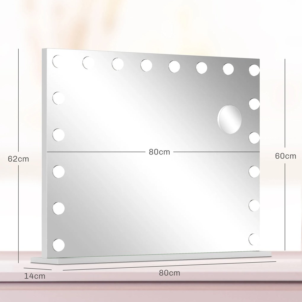 Espelho de Maquilhagem LED, 80 x 14 x 62 cm, Luminosidade Regulável