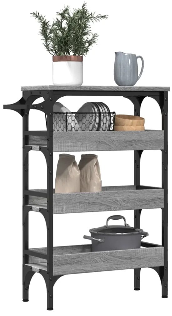 Carrinho de cozinha 53x20x76 cm derivados madeira cinza sonoma