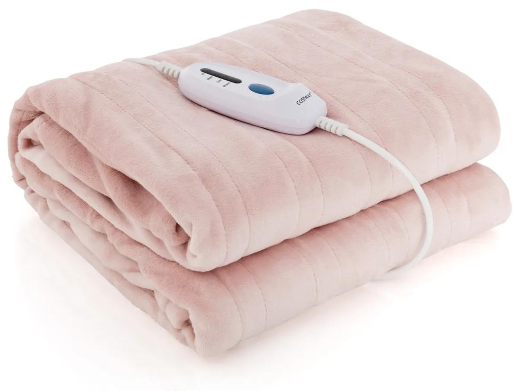 Cobertor elétrico térmico 150 x 200 cm tecido de flanela lavável à máquina proteção contra superaquecimento Rosa